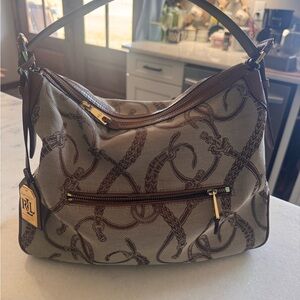 Ralph Lauren Brown and Cream Women's Bag Equestrian Print